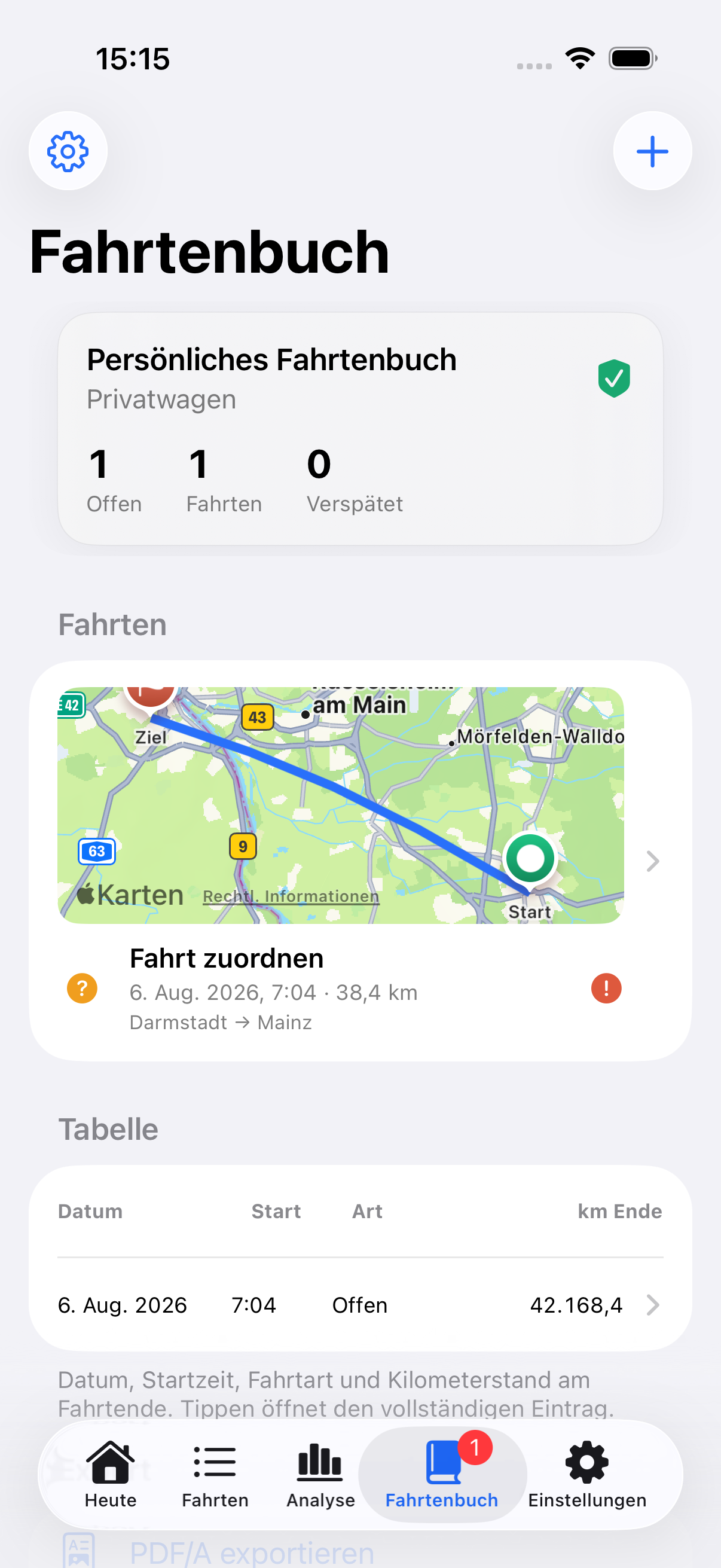 Pendelio Fahrtenübersicht mit Routen